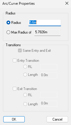 Earthwork Arc Properties Window
