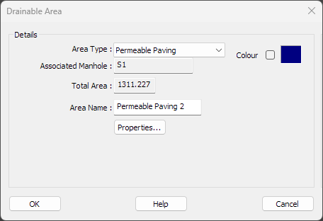 Permeable Paving Properties Window