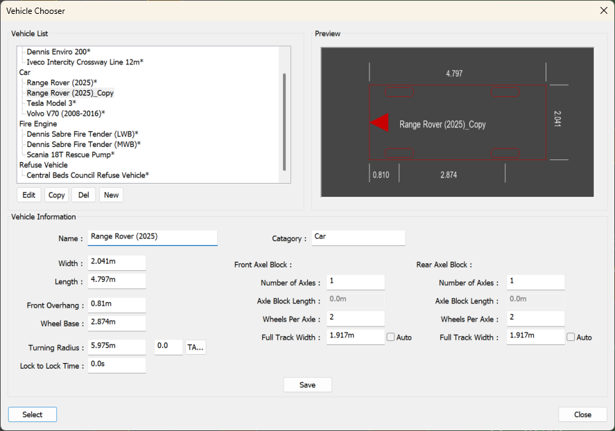 Vehicle Editor Window